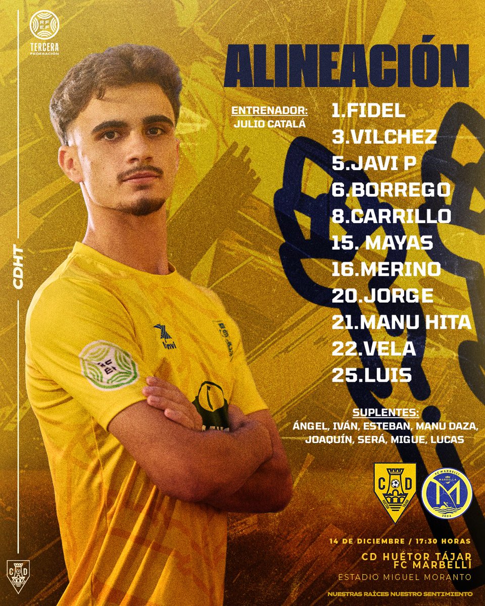 📋 ALINEACIÓN | CD Huétor Tájar 💛💙

Este es el once que presenta nuestro equipo por nuestro míster Julio Catalá. 🔥💪🏻

#NuestrasRaícesNuestroSentimiento #CDHuetorTajar #TerceraRFEF