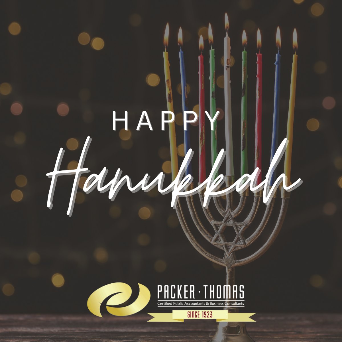 PackerThomasCPA's tweet photo. Wishing you a bright and joyful Hanukkah season from all of us at Packer Thomas! May this time of year bring peace, light, and happiness to you and your loved ones! https://t.co/yCfQxYjeBu