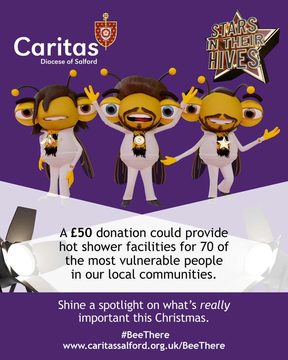 CaritasSalford's tweet photo. Did you know, a £50 donation to the Bee There appeal this Christmas could provide hot shower facilities for 70 of the most vulnerable people in our local communities?
https://t.co/EDaqhJMM5X
#BeeThere https://t.co/dfpfSgeP1F