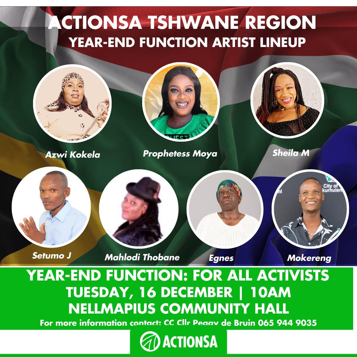 TshwaneActionsa's tweet photo. ACTIVISTS, ARE YOU READY?! 🔥🎤
ActionSA Tshwane is closing the year in STYLE with an exciting Year-End Function Artist Lineup!
💚✨

Good music. Great vibes. Powerful movement.
You don’t want to miss this! 🔥

#ActionSA #TshwaneRegion #YearEndFunction #ActivistCelebration https://t.co/BO56IQeyOP