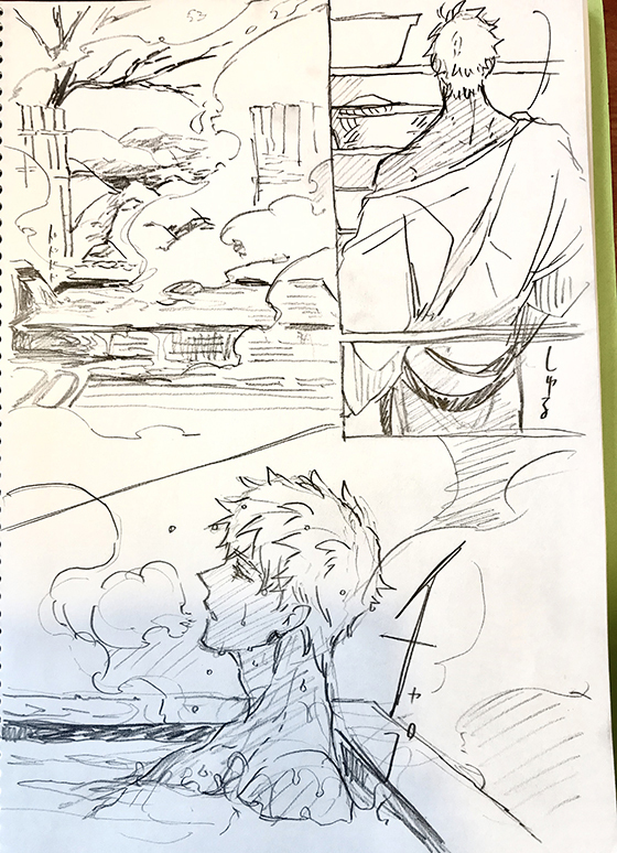 温泉入ってる弓くん気に入ってた(大昔の絵) 