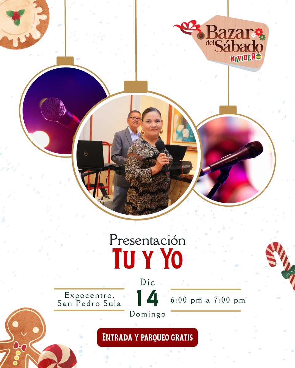 ¡Hoy el Bazar Navideño se llena de música y buena vibra! 🎶✨
Disfruta la presentación de Tú y Yo y vive una tarde perfecta en un ambiente familiar, apoyando el talento local.
¡Te esperamos!

#BazarNavideño #Expocentro #SPS