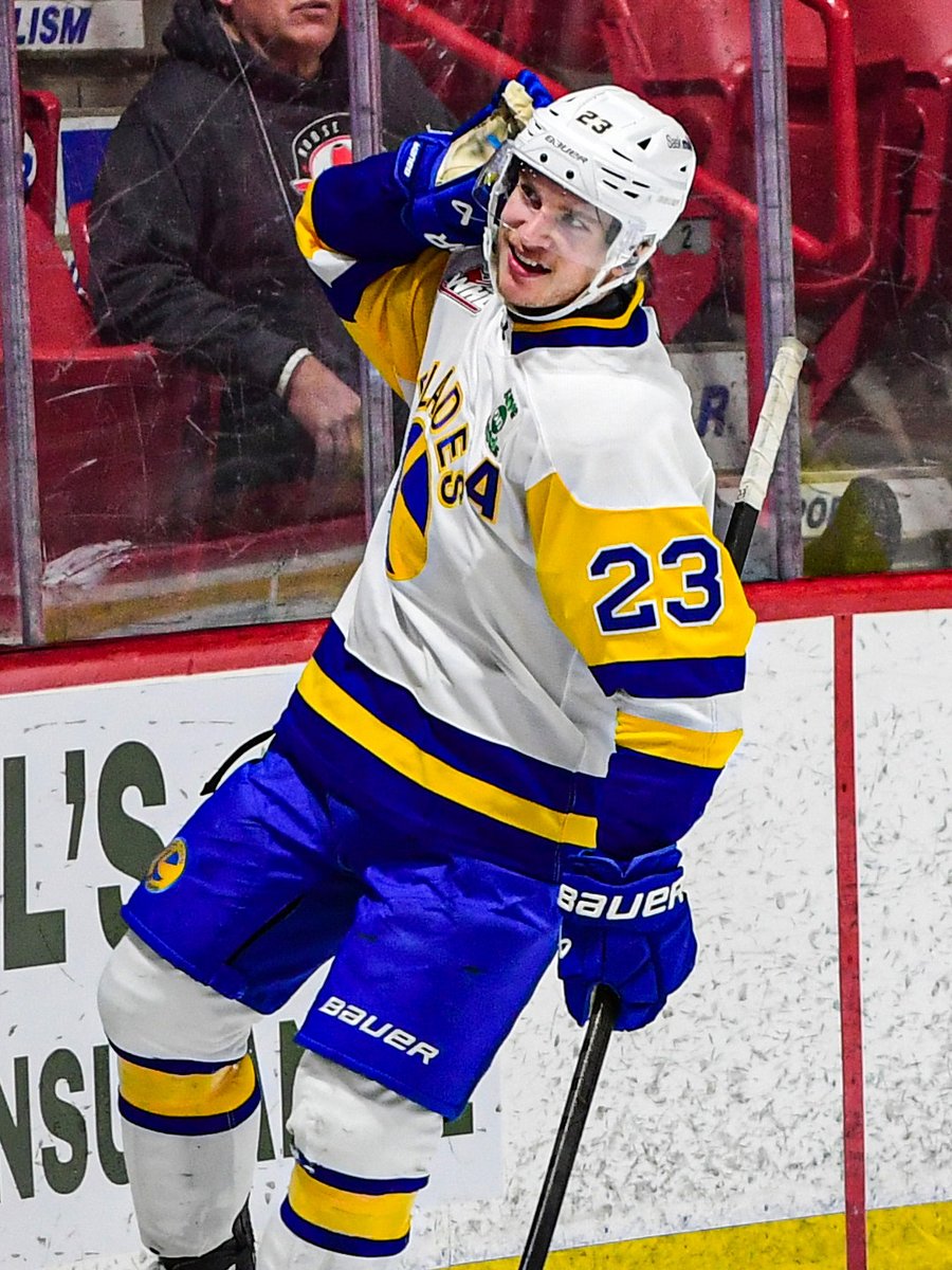 BladesHockey's tweet photo. First career @TheWHL hat-trick in your final hometown game?

We hear you, Vert 🔥 https://t.co/k6I5dl21Er