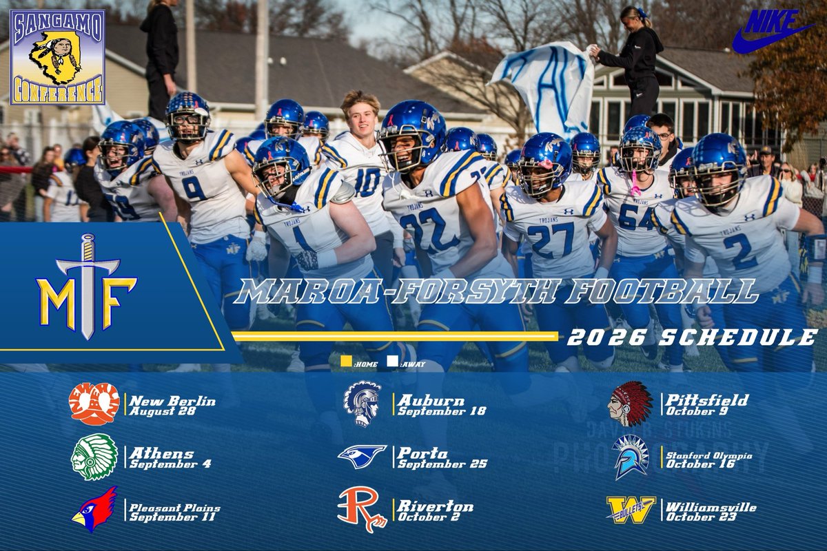 MTFFootball's tweet image. 2026 Schedule
Theme Nights:
8/21 - Blue and Gold Scrimmage
8/28 - Military Appreciation 
9/18 - Cancer Awareness 
10/2 - Homecoming 
10/16 - Senior Night
#NBD