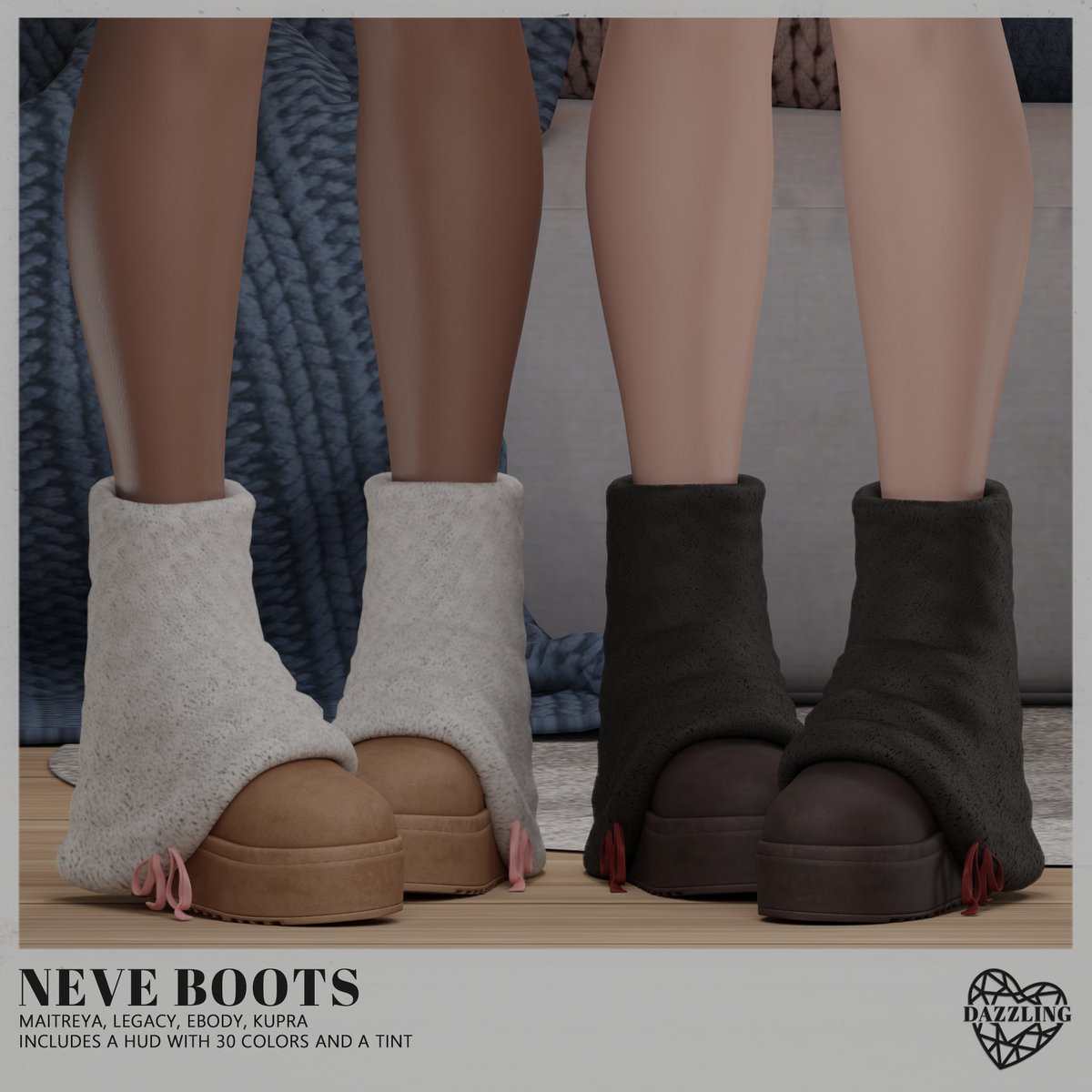 At this month we are having our Neve boots available for Kustom9. Neve boots includes a hud with 30 colors and a tint. Rigged for the Maitreya, Legacy, Ebody, Kupra ! try the DEMO before you purchasing !
maps.secondlife.com/secondlife/kus…