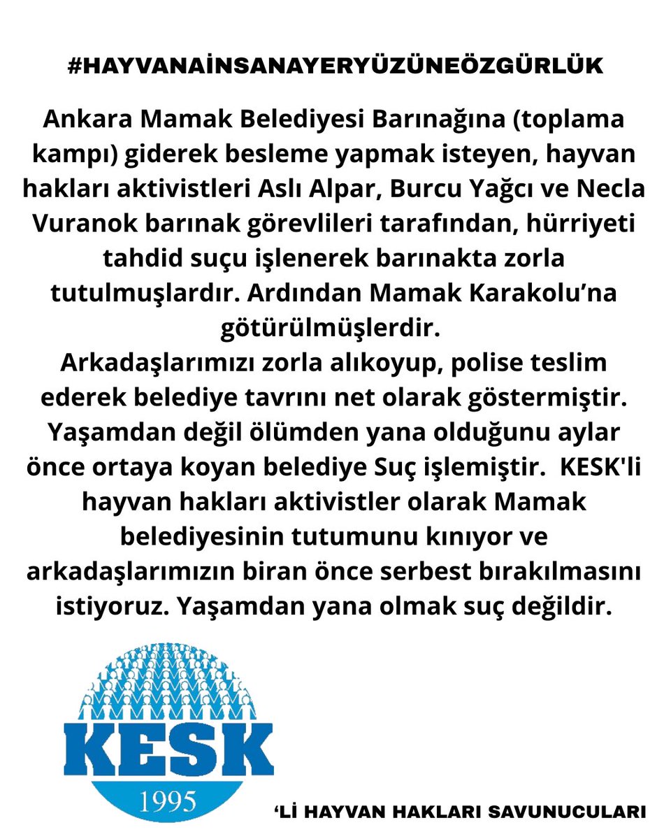 KESK’li hayvan hakları savunucularından çağrı var #hayvanai̇nsanayeryüzüneözgürlük