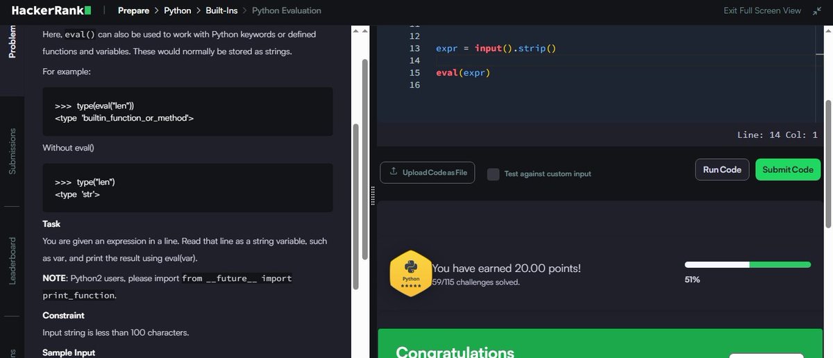 MRout75802's tweet photo. Day 84/100 ✅
💡Python Evaluation 
🔷print(eval()) gave me None 🤦‍♀️
🔷print(eval) printed the function itself 😐
🔷Finally learned: just use eval() and chill 😎
#100DaysOfCode #Python #HackerRank #zigbee https://t.co/AnAOPZUtkp