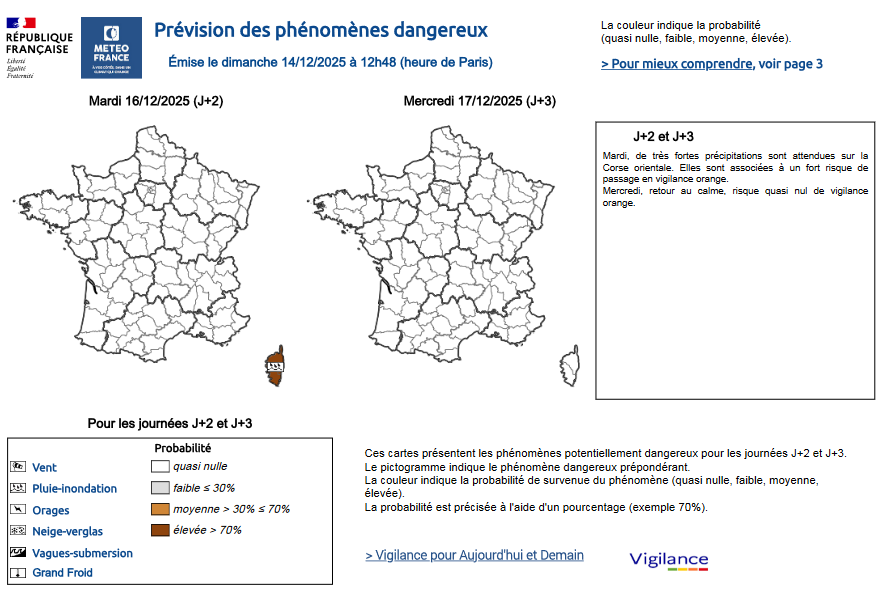 MeteoFrance_SE's tweet photo. #VigilanceSE 
⚠️🌧️🟡Situation à suivre ce début de semaine :

➡️Aude et Hérault : fortes précipitations lundi après-midi et soirée. Aggravation de la vigilance non exclue

➡️Corse : Précipitations à partir de lundi soir et durables mardi. Évolution probable de la vigilance https://t.co/HrDMTScaOQ