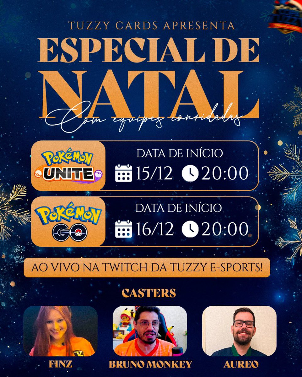 TuzzyEsports's tweet image. Para finalizar o ano da melhor forma possível a Tuzzy apresenta pra vocês a COPA TUZZY 
Invitational de Pokémon, especial de natal! 

Com grandes nomes do Pokémon Go e Pokémon Unite.
Transmitiremos todas as emoções das partidas na Twitch da Tuzzy: tuzzy_esports

Contamos com…