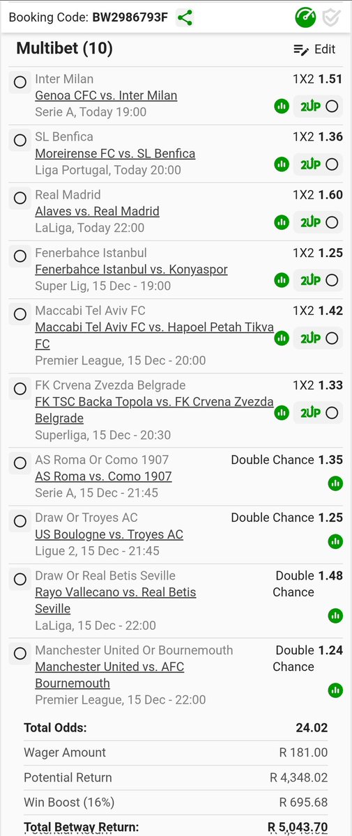 OupaBaloyi7's tweet photo. Aluta Continua  

Bet Code: BW2986793F
Bet Link: https://t.co/7hNVbn8gub

#BettingTipsWithOB | #Betway