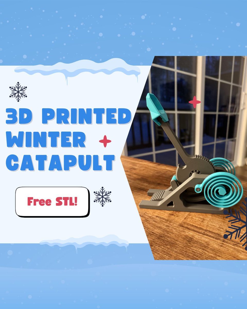 MacshayCreation's tweet photo. LIVE NOW: Full mechanical breakdown and free files! 🔧❄️

Our fully 3D printed winter catapult is a major improvement on our viral pumpkin catapult. 

Download free STLs and watch the tutorial to start throwing marshmallows or snowballs. 😍 https://t.co/LWu47pEjZW