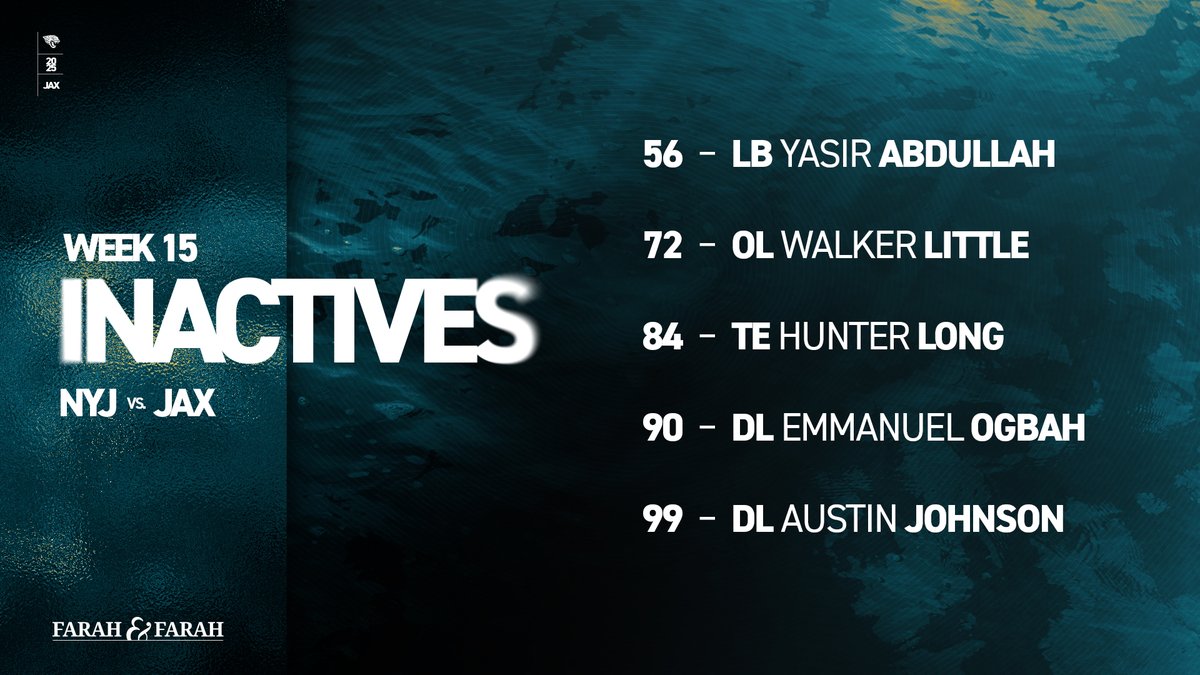 Jaguars's tweet image. #NYJvsJAX Inactives