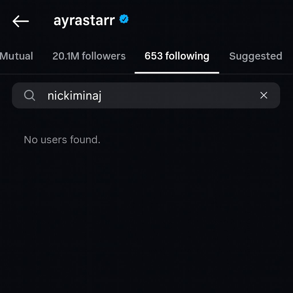 🚨Ayra Starr has unfollowed Nicki Minaj on Instagram after she endorsed Donald Trump.