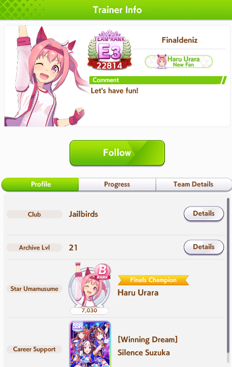 Apparently there is a trainer who entered Graded league with C-D-E umas. And no this is not high rank trainer who threw low graded umas in for fun

Either they mistaken graded league with open league, or they are brave enough to enter graded league on purpose, which is impressive