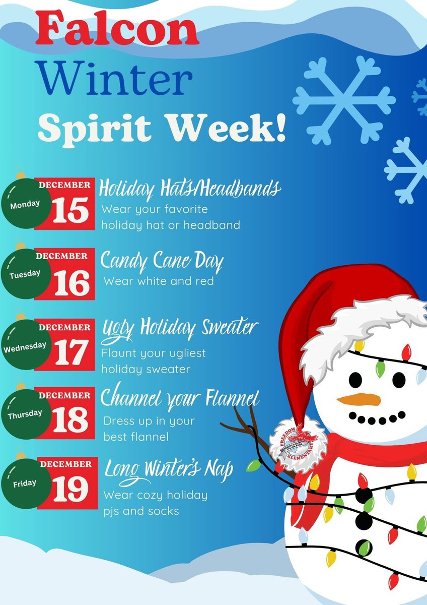 Our Winter Spirit Week is here! We can't wait to see you in your Holiday Hats/Headbands tomorrow!