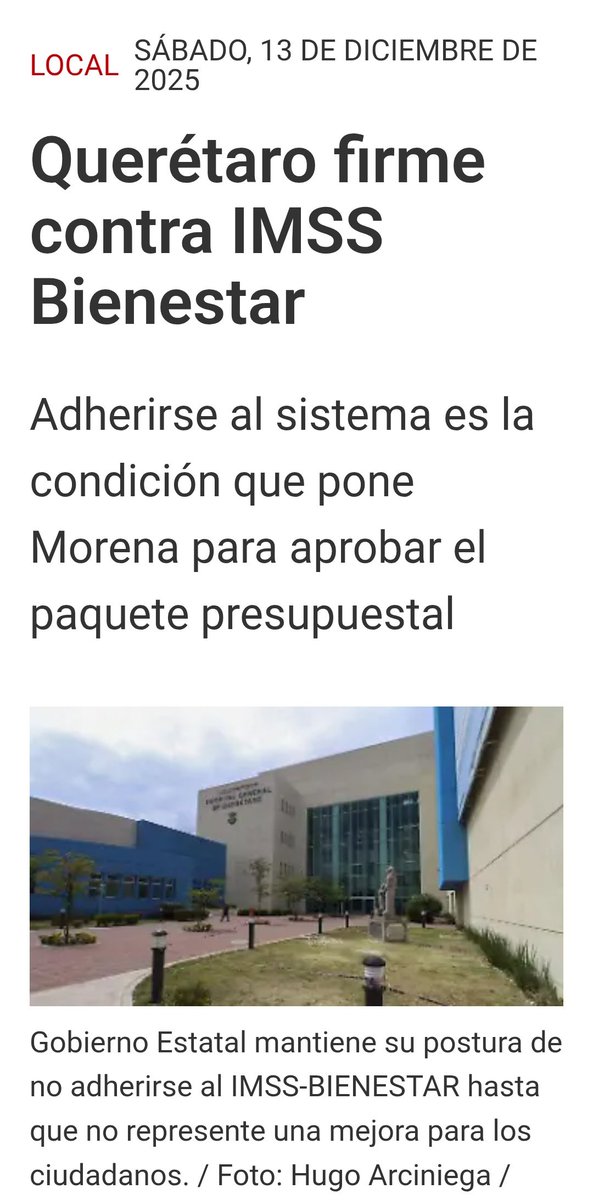Omar_Castrejon's tweet image. El principal chantaje de los diputados de Morena en #Querétaro para rechazar aprobar el presupuesto 2026 el día de ayer fue que el sistema de salud del estado -que es el mejor del país-, se adhiriera al IMSS-BIENESTAR, eso sería como condenar a miles de personas al desabasto de…