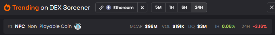 FlashVisionPT's tweet image. $NPC / @NonPlayableCoin 

We have been trending at the top on DEXscreener in the past few days @dexscreener