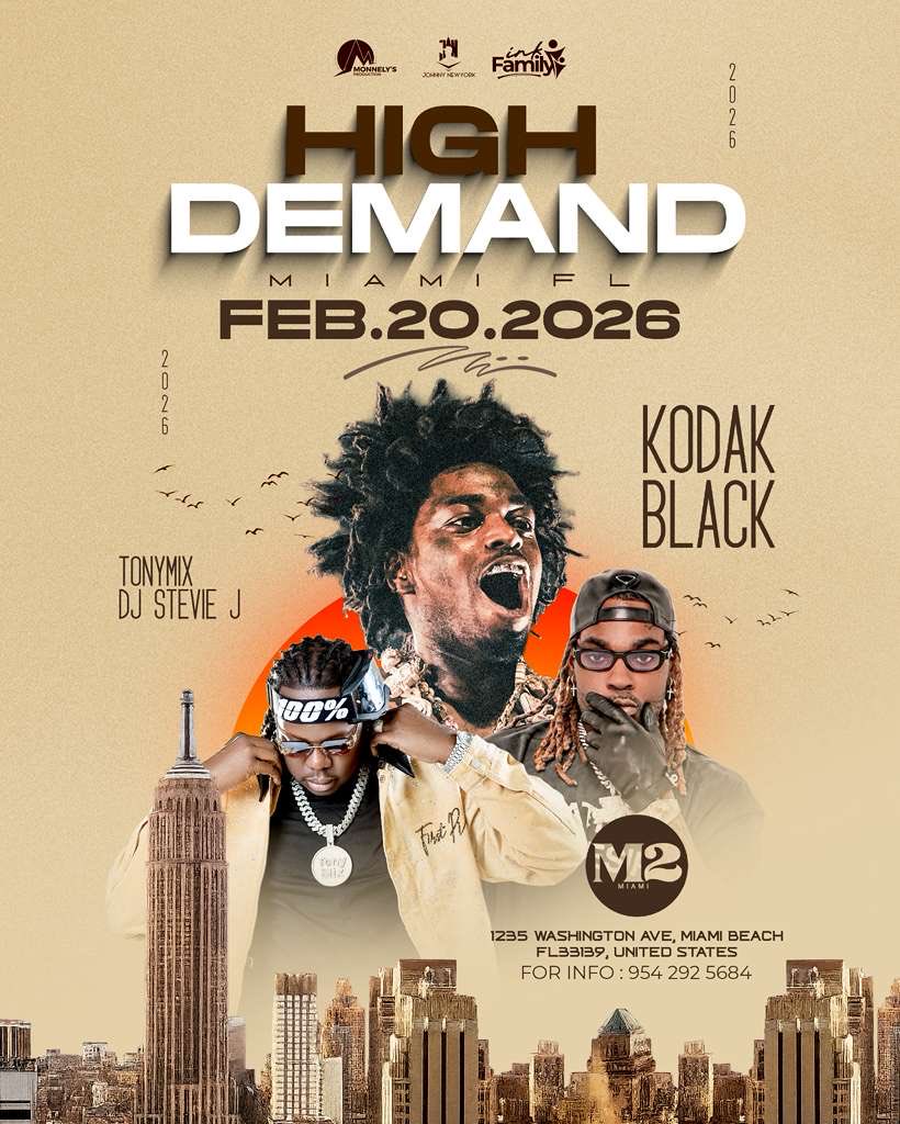 ⭐️HIGH DEMAND TRIO ⭐️
 
 @kodakblack • @tonymixhaiti • 
@theshowsj &amp; More…

🗓️ FEB,2️⃣0️⃣
🏙️  @m2_miami 
📍MIAMI BEACH FL 🌴
🍾 954 292 56 94 📲
🔗 TICKETS 🎟️ IN BIO‼️
HIGHDEMANDMIAMI.eventbrite.com

 #highlights #miamievent #outside