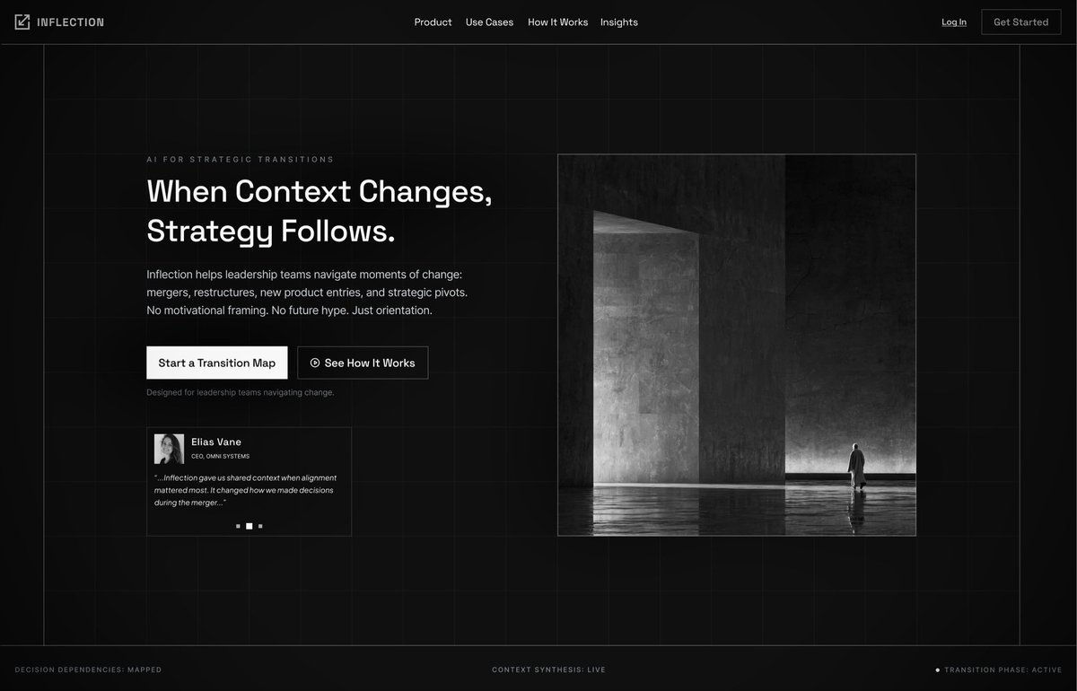 Hero Exploration: INFLECTION, an AI-based SaaS app built to help leadership teams navigate strategic transitions and…