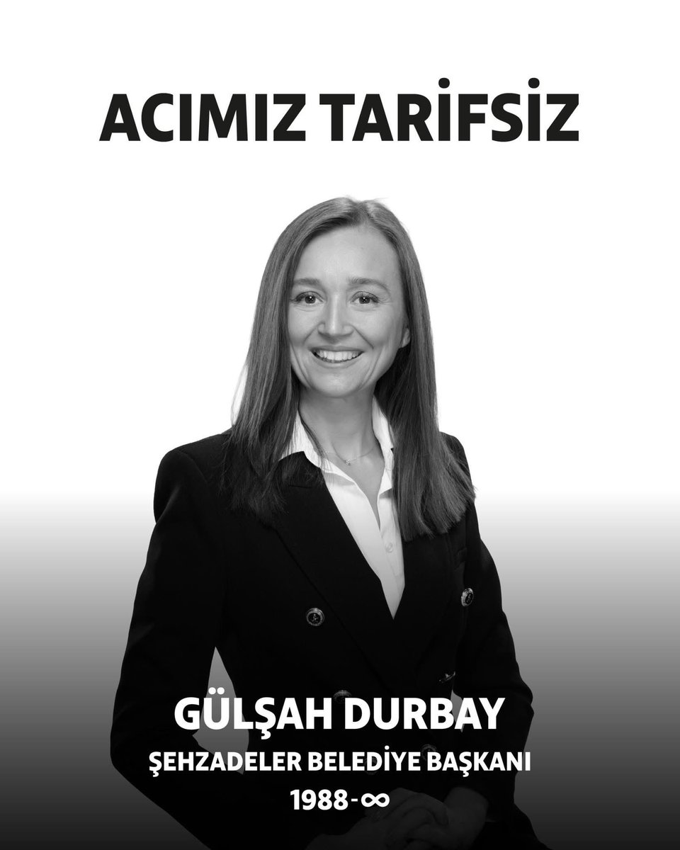 Şehzadeler Belediye Başkanımız Gülşah Durbay’ın vefat haberini büyük üzüntü ile aldık Başkanımıza Allahtan rahmet örgütümüze baş sağlığı dileriz.