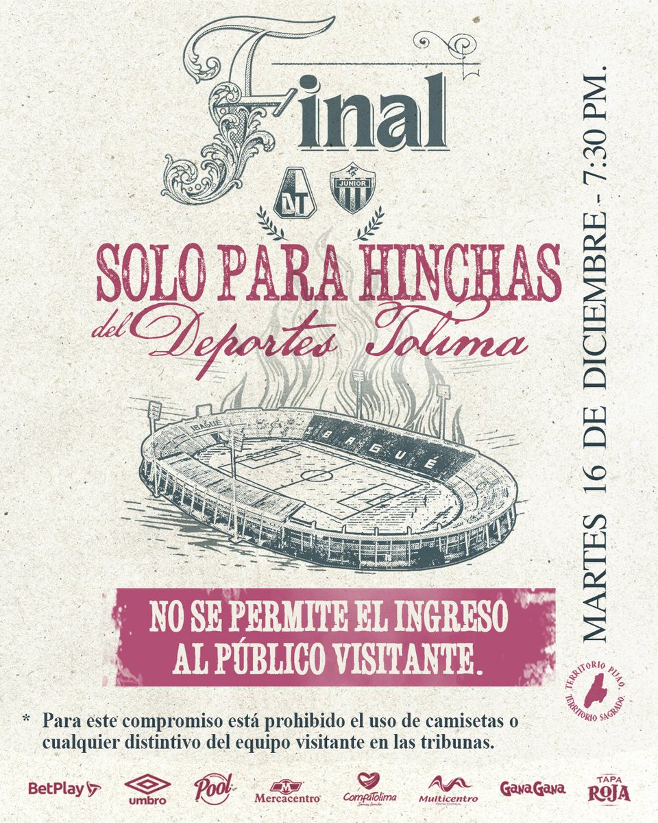 cdtolima's tweet photo. 🔥🔥 ATENCIÓN TRIBU🔥🔥

LA HOGUERA DEL INDIO ES SOLO NUESTRA. 🏟️

VAMOS HACERLO REAL

Disponible 👉🏽 https://t.co/IGsrlJ30BC https://t.co/0zmsSvAwSV