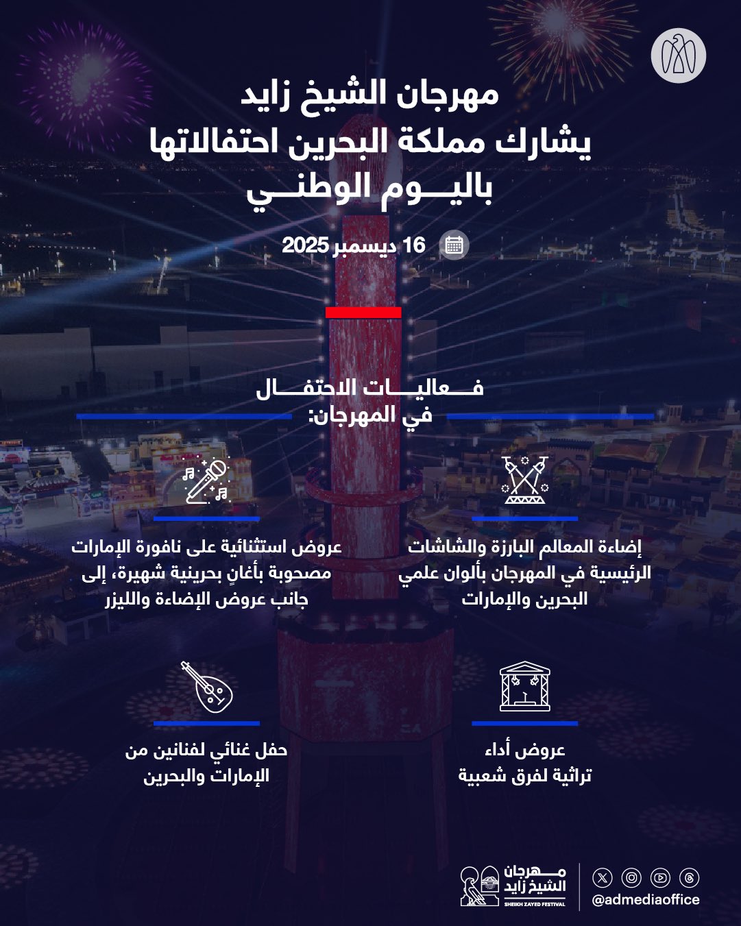 مهرجان الشيخ زايد يشارك مملكة البحرين احتفالاتها باليوم الوطني 