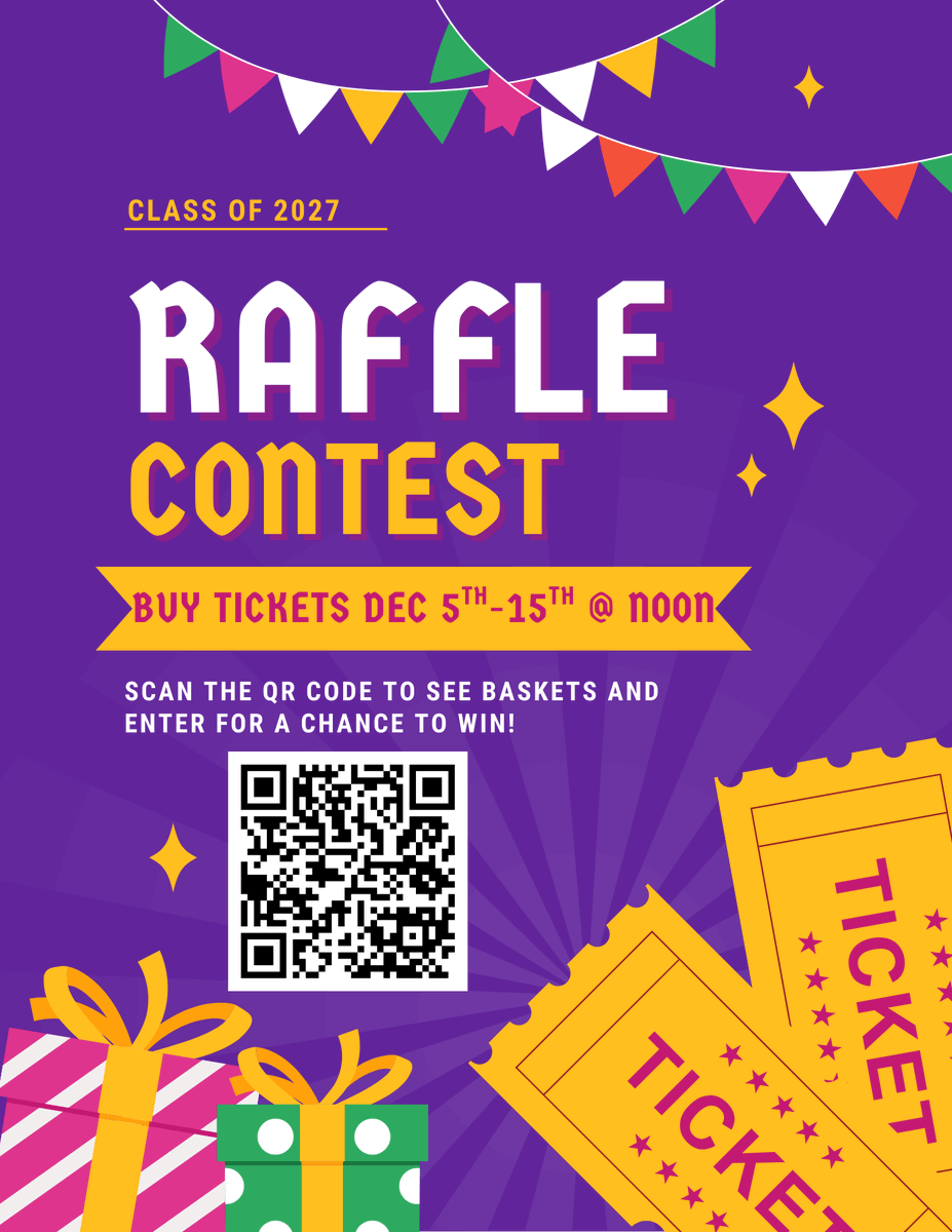 The WHS Class of 2027 has organized a raffle basket fundraiser to raise money for their prom. 
Be sure to purchase your raffle basket tickets BY MONDAY, DEC. 15 AT NOON!
Go to gofan.co/event/5576983?… to purchase tickets and see basket descriptions and photos!