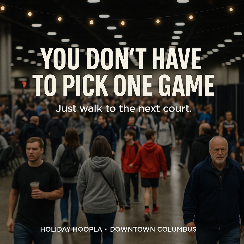 HooplaHoliday's tweet image. You don’t have to pick one game. You just walk to the next court. 🏀

Each main court seats 500+ fans, all under one roof in Downtown Columbus.
More hoops. More energy. 

#HolidayHoopla #AllUnderOneRoof #DowntownColumbus