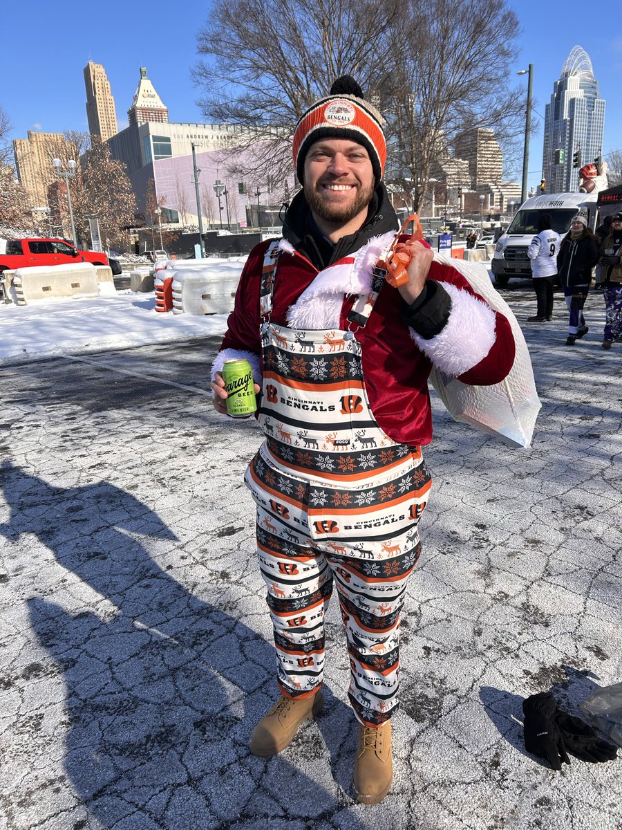 Snow falls in the Jungle, stripes shine bright tonight.

Burrow slings a touchdown, Chase flies out of sight.
Ravens try to answer, but Who Dey fills the air.

Christmas cheers in Cincy town, Bengals win—joy everywhere!
<a href="/drinkgaragebeer/">Garage Beer</a> <a href="/Bengals/">Cincinnati Bengals</a>