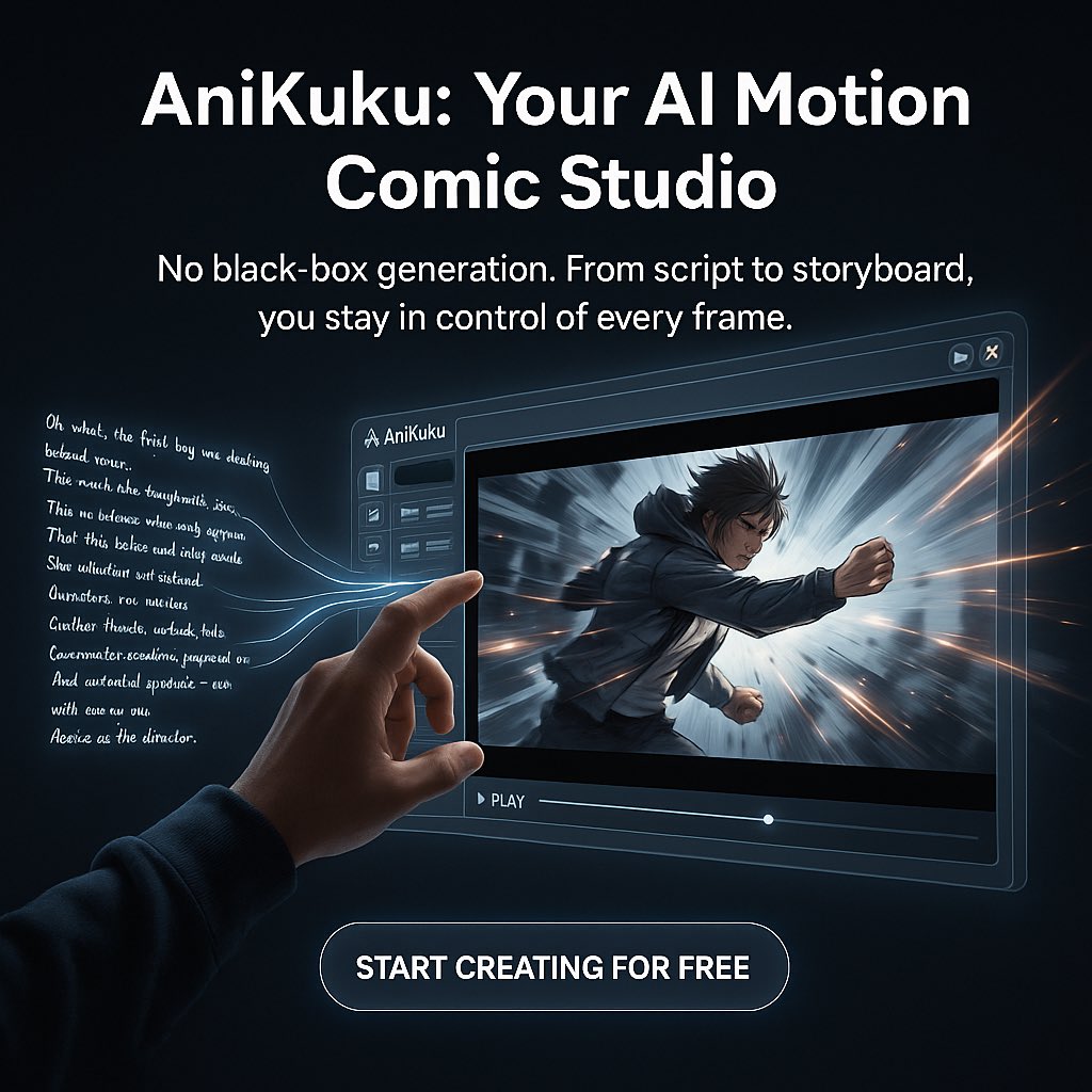 ullr_ai's tweet photo. 🎬 AniKuku is launching soon!

A generative AI platform built for motion comics.
You are the director — AI becomes your production crew.

Turn scripts into
consistent characters, cinematic storyboards, and motion comic videos
from idea to episode in hours.

✨ https://t.co/wH8txzWho6