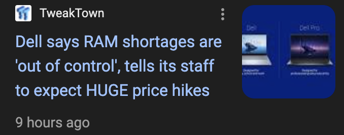 BokLocks's tweet photo. Market go down?

Doesn't matter.

$Ram only go up

Frontrunning the global memory shortage. https://t.co/HxC7yjjlBf