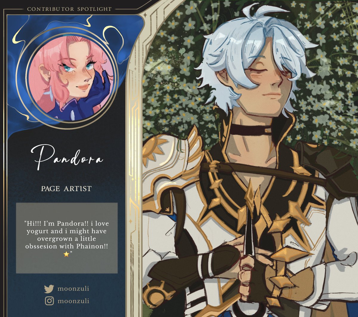 🐑 CONTRIBUTOR SPOTLIGHT 🐑

"And the goddess bright-eyed Athene girded and clothed her with silvery raiment, and down from her head she spread with her hands an embroidered veil, a wonder to see."

Next to be seated at the banquet is our page artist, <a href="/moonzuli/">pandora🧚‍♀️</a>!