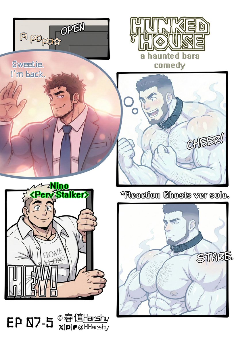 HHarshy's tweet image. Reaction Ghosts ver solo.
「HUNKED HOUSE: a haunted bara comedy」
EP07-P5 👀
#muscle #bara #HunkedHouse