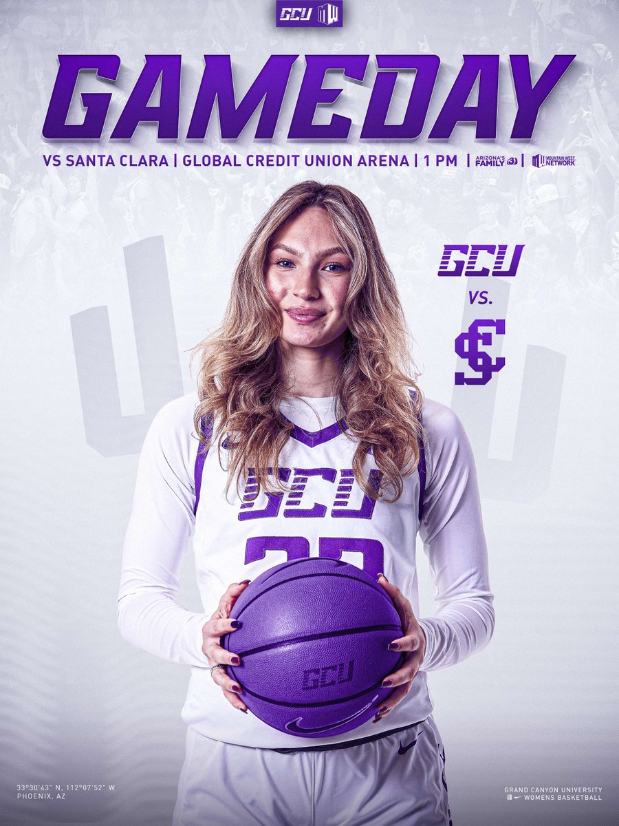 GCU_WBB's tweet image. Closing out non-con play vs. the Broncos 🐴

🆚 Santa Clara
⏰ 1 PM
🏟️ Global Credit Union Arena
📊 ow.ly/ANBJ50XJjZ9
📺 Arizona's Family Channel 3
💻 ow.ly/tHyr50XJjZe
📻 ow.ly/vYb550XJjZf
🎟️ ow.ly/Q86u50XJjZg
