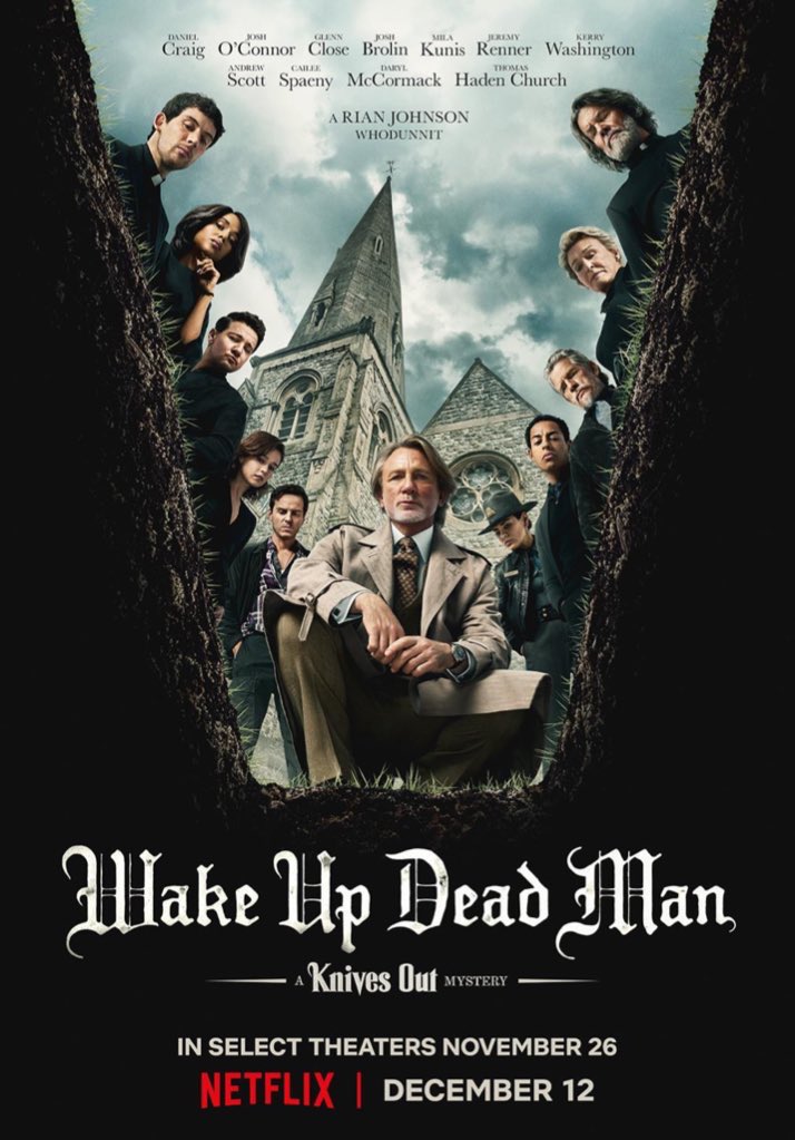 Rjasair's tweet photo. Wake Up Dead Man (2025) 

فيلم جريمة ممتاز في #نتفلكس .

جزء ثالث من سلسلة Knives Out، وفيه حكاية جديدة لجريمة قتل تحدث في كنيسة.

حكاية جيدة، وحبكة جيدة، لكن طريقة الكشف جاءت من خارج الحبكة! وبشكل يختلف عن الطريقة التي اعتدناها من هذه السلسلة في جزأيها السابقين.

أداء ممتاز من جوش برولين، ودانييل كريغ، وغلِن كلوز.. والشاب جوش أوكنر.