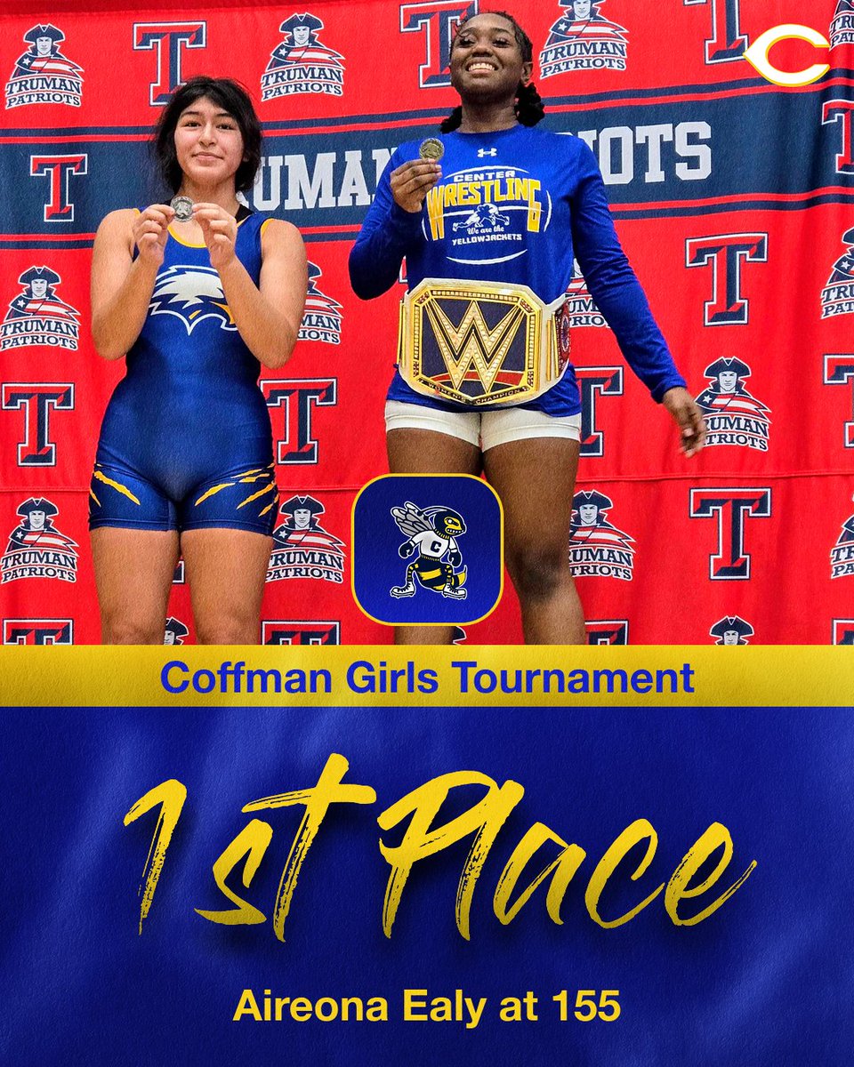 🌟 AIREONA EALY

🥇 1st Place – 155
🏆 Returning Coffman Champion
Record: 11–1

Consistency. Confidence. Champion mindset.
The standard is the standard. 🐝
#wearecenter <a href="/CHSAthletics58/">CHS Athletics</a> <a href="/CHSJACKETPRIDE/">KC Center Yellowjacket Football</a> <a href="/CenterHS/">Center High School</a> <a href="/missouriwrestle/">Missouri Wrestling</a>