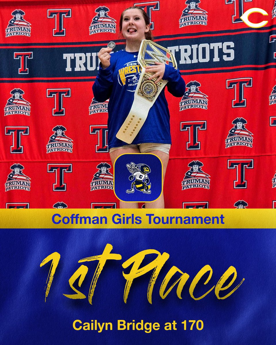 🌟 CAILYN BRIDGE

🥇 1st Place – 170
Record: 7–2

Relentless pressure. Calm confidence.
Proof that preparation shows up when it matters.
#wearetheyellowjackets <a href="/CHSAthletics58/">CHS Athletics</a> <a href="/CHSJACKETPRIDE/">KC Center Yellowjacket Football</a> <a href="/CenterHS/">Center High School</a> <a href="/missouriwrestle/">Missouri Wrestling</a>