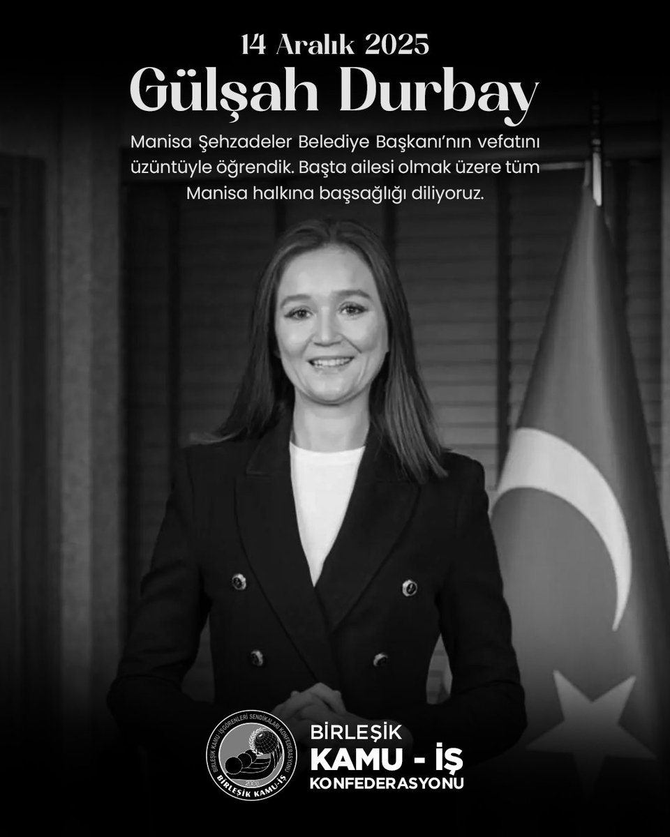 Manisa Şehzadeler Belediye Başkanı Gülşah Durbay'ın vefatını üzüntüyle öğrendik. 
Başta ailesi ve sevenleri olmak üzere tüm Manisa halkına başsağlığı diliyoruz.

#GülşahDurbay
