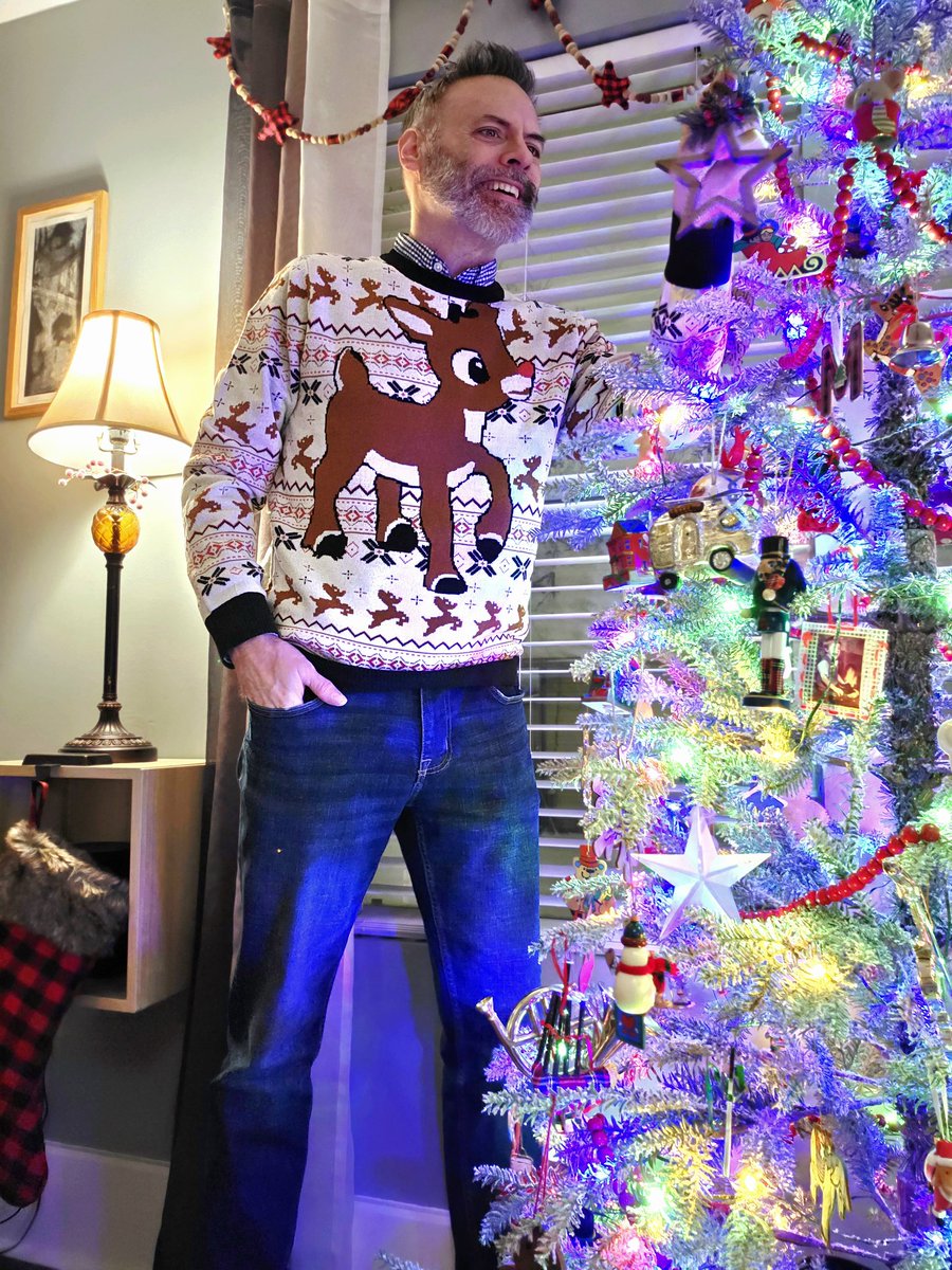 SSPoseidon's tweet photo. I broke out a new Christmas sweater for last night's festivities #HoHoHo #rudolph https://t.co/BJm4IbPIeI
