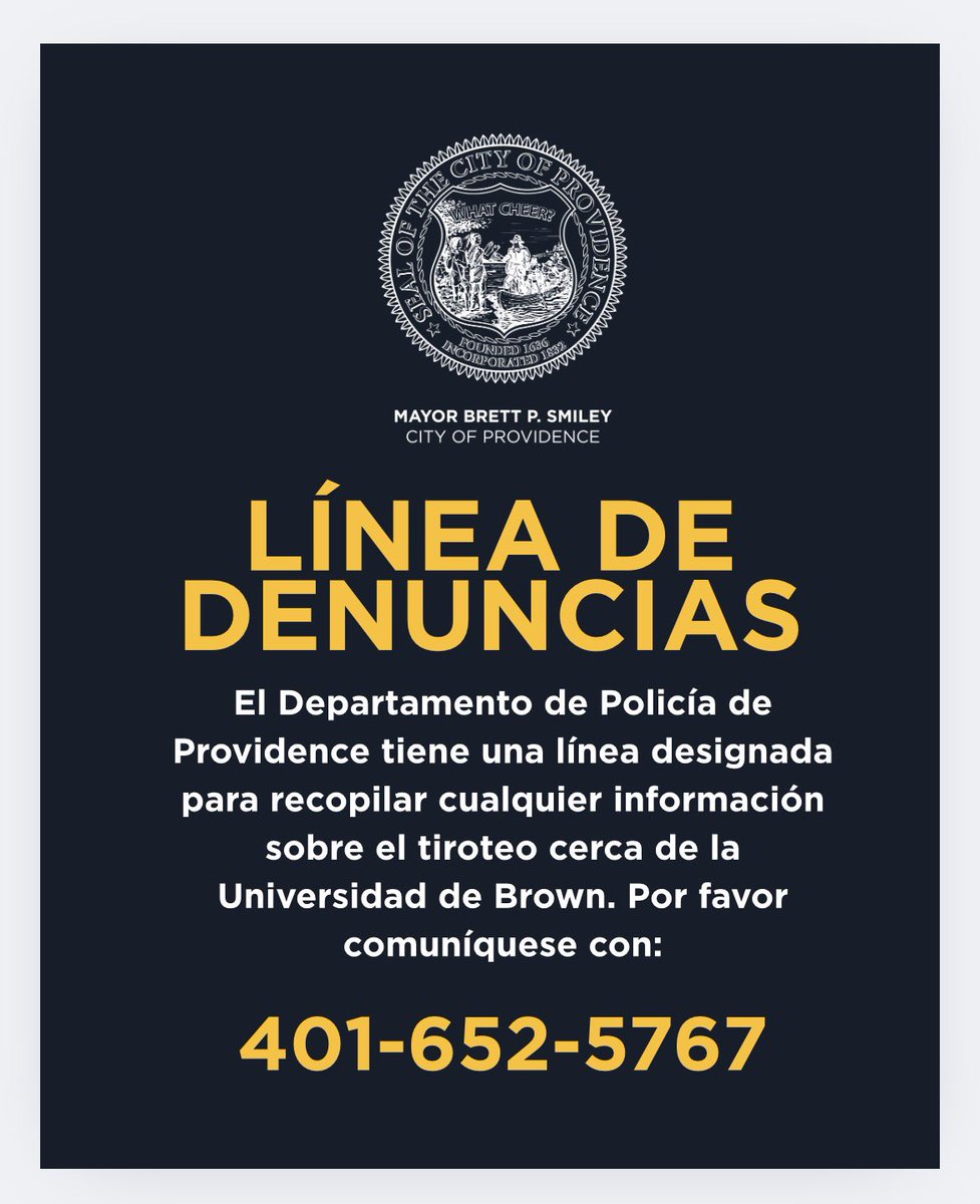 Per <a href="/ProvidenceRIPD/">Providence Police</a> : Tip Line is still open. Please use the official tip line if you have information that may be helpful to law enforcement during this investigation.  401-652-5767