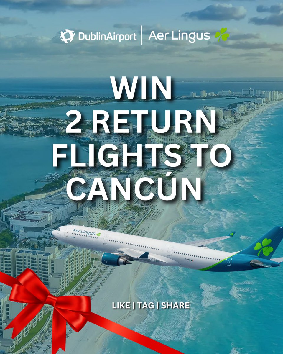 DublinAirport's tweet image. Santa came early! 🎅🎁

Win 2 return flights to Cancún with @aerlingus and Dublin Airport!

We're celebrating the launch of Aer Lingus flights to Cancún from 6 January with an exciting giveaway, 2 return flights!

👉How to enter:
1️⃣Like this post
2️⃣Tag 3 friends in the comments…