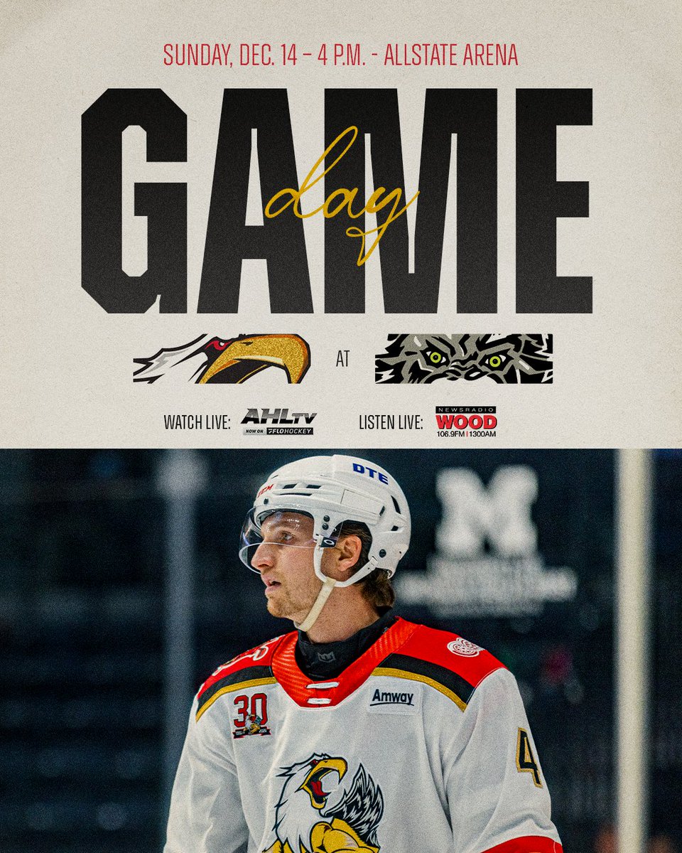 IT’S GAME DAY‼️ Bring it on, Wolves #GoGRG 

📍 : Allstate Arena
⏰ : 4 PM 
💻 : AHLTV on FloHockey flosports.link/4cFt2gT
📻 : WOOD Radio ihr.fm/42LFx8n