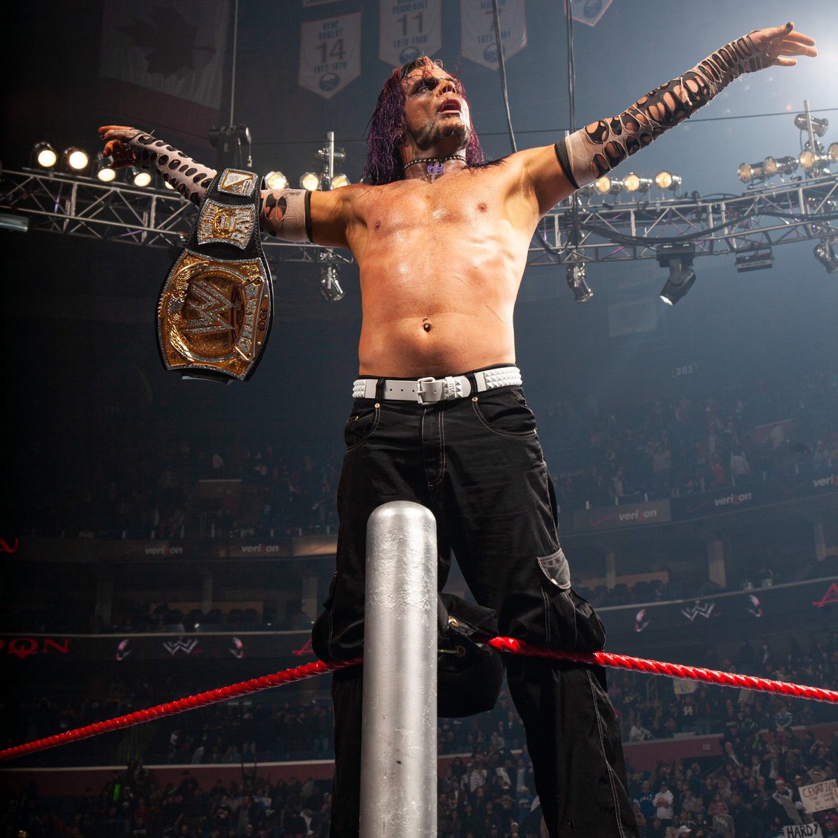 USANetwork's tweet photo. .@JEFFHARDYBRAND shocked and elated the @WWE Universe when he won the WWE Championship 17 years ago at Armageddon! https://t.co/xs3BW1l81T