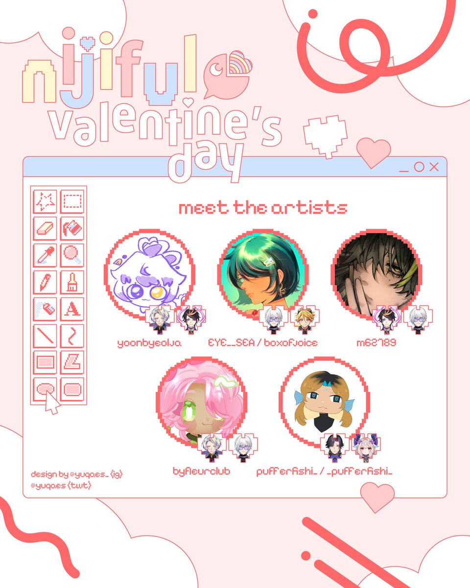 2 more months until the event, so let’s meet the artists and see who their oshis are -`♡´-

don’t worry more coming next month! 💌

<a href="/maechirisu/">mae ¹²</a>
<a href="/yuqaes/">rita 💌</a> 
<a href="/withtulips_xyz/">una</a> 
<a href="/mayoyori/">mayo 🪻🪿</a> 
<a href="/kaesstudies/">starlight quire/n 💗🎤✨</a> 
<a href="/yoonbyeolja/">Byeolja Yoon 🌟👹🎨 - SF CherryBlossom 11-12</a> 
<a href="/EYE__SEA/">JO 👁‍🗨🌊</a> 
<a href="/m62789/">XENE 📌 vgen open!</a>
<a href="/byfleurclub/">altair ꨄ︎</a> 
<a href="/Pufferfishi_/">Pufferfishi</a>