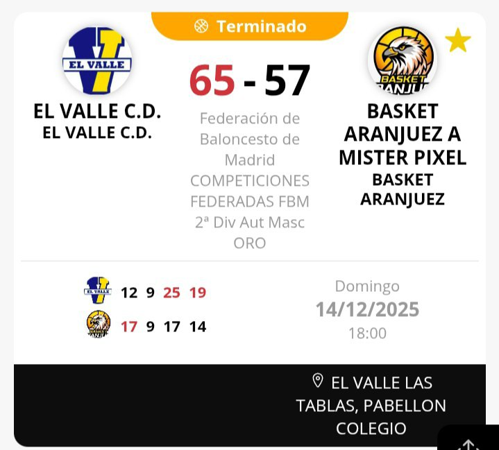 BasketAranjuez's tweet photo. Derrota del #SenMascA #MisterPixel en la cancha de @CDEElValle. @Misako23: "Partido que perdemos por detalles en los 5 minutos finales. Los triples y los rebotes ofensivos nos dejaron sin premio final" https://t.co/aR3D4UgYHF