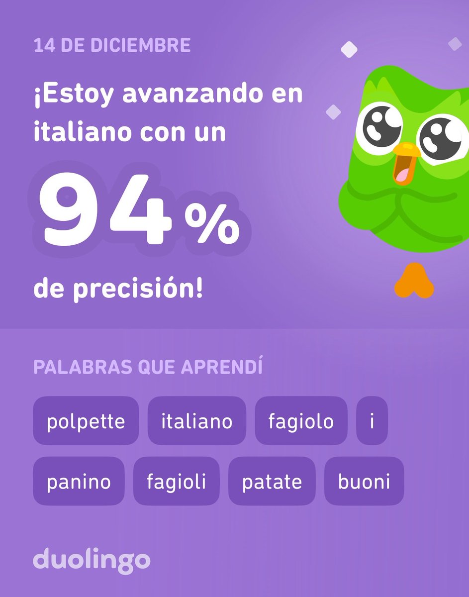 ¡Estoy aprendiendo italiano en Duolingo! Es gratis, divertido y efectivo.