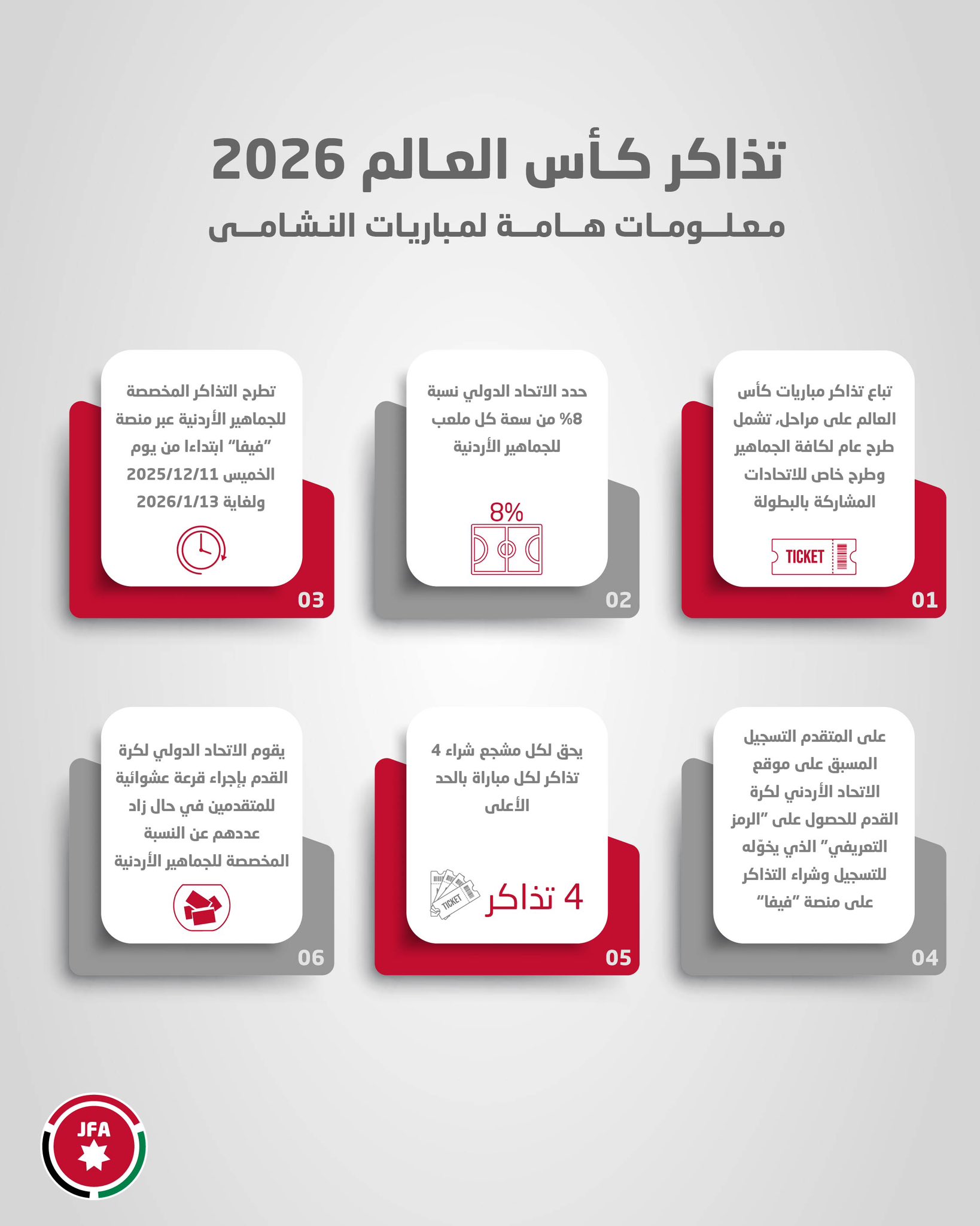 أسعار تذاكر مباريات النشامى في كأس العالم 2026 تتصدر المشهد والاتحاد يوضح آلية الشراء. #جريدة_الغد 