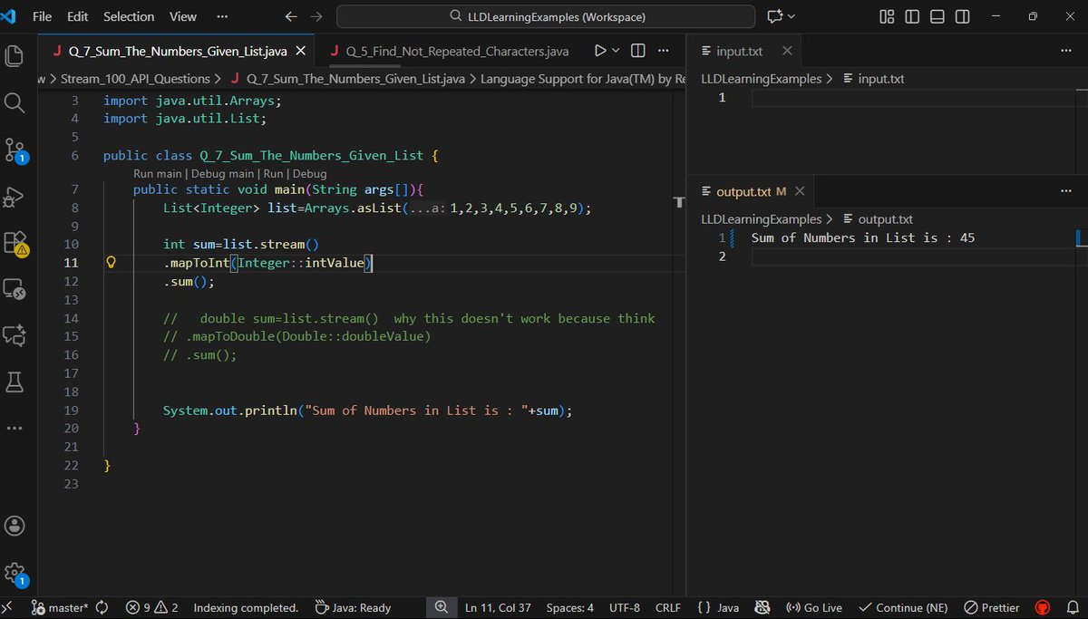 Java Streams  Post : 2
 1.  Convert List of Strings to Uppercase 
 2.   Sum of all the numbers in a given List

  Note : All codes on Github and Link is in Bio  #Java #Java8 #Streams #100DaysOfCode #Coding #Interview #Programming #DSA #Backend #SDE