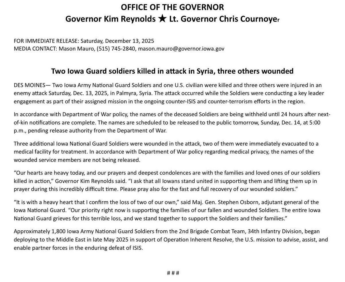 helpangela_com's tweet image. USA....

Iowa was hit hard by the ISIS attack in Syria yesterday.  🥹

Iowa is in the heart of the Midwest, and the Iowa National Guard has been 'called up' many times and they have always "proved themselves" as well-trained US Military Soldiers on EVERY battlefield. 

🇺🇸 🪖 🇺🇸