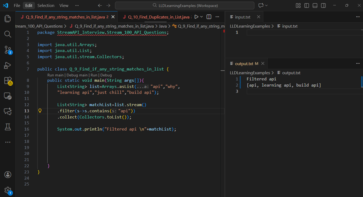 Java Streams  Post : 2
  4.Filter the List with a Given String and see If String matches 

Ask #GrokAI  for Explanation
 Note : All codes on Github and Link is in Bio  #Java #Java8 #Streams #100DaysOfCode #Coding #Interview #Programming #DSA #Backend #SDE